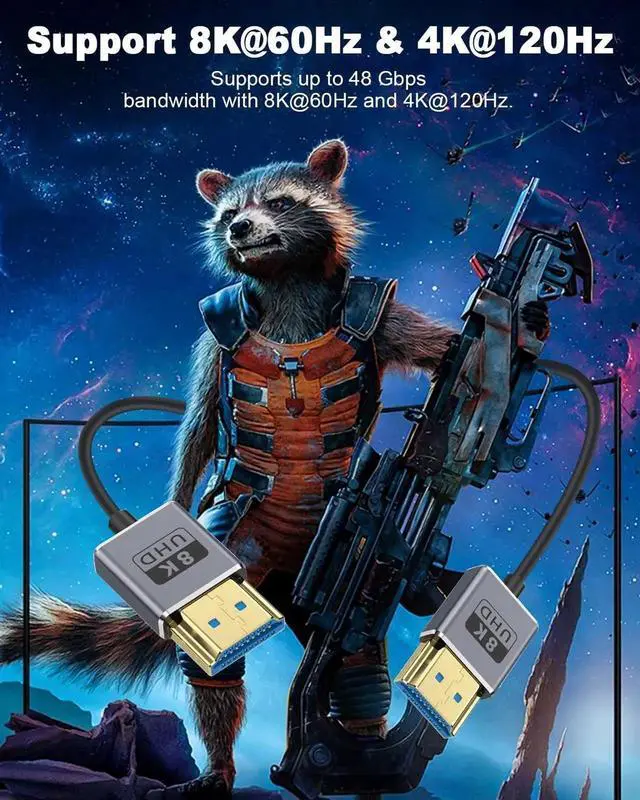 Alt view image 7 of 7 - AOMOPROING Ultra Thin 8K Short HDMI Cable 4FT, Ultra Thin/coaxial Short HDMI Male to Male Cable 48Gbps, HDMI 2.1 Cable OD2.5mm, Support 8K@60Hz, 4K@240Hz, eARC, for Camera, Monitor, HDTV 4 ft.