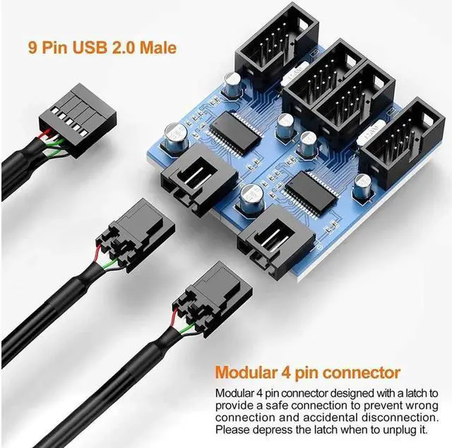 Alt view image 2 of 7 - Motherboard USB2.0 9pin USB Header Splitter Male 1 to 4 Female Extension Cable30cm Card Control PCB Board USB HUB 9-pin Splitter Adapter Port Multilier PWM Fan Splitter Cable 1 to 4 Converter