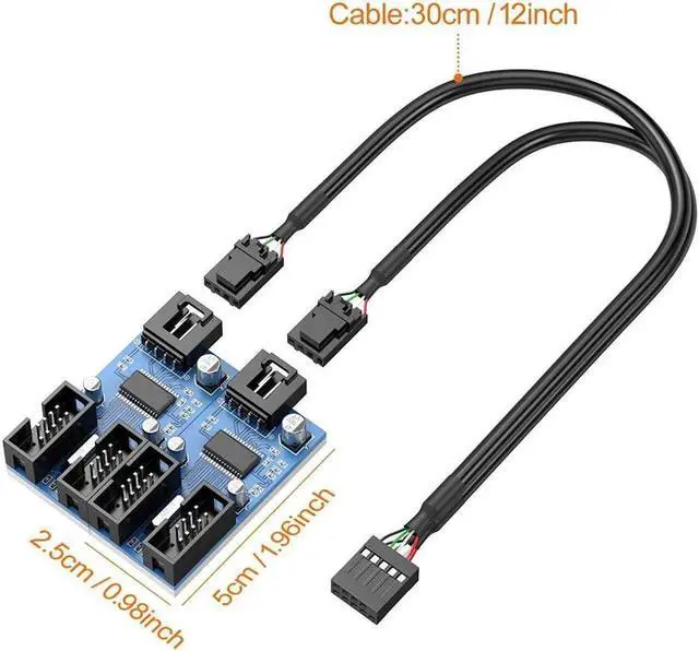 Alt view image 7 of 7 - Motherboard USB2.0 9pin USB Header Splitter Male 1 to 4 Female Extension Cable30cm Card Control PCB Board USB HUB 9-pin Splitter Adapter Port Multilier PWM Fan Splitter Cable 1 to 4 Converter