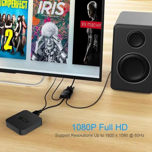 Alt view image 3 of 7 - AOMOPROING HDMI to VGA with Audio, Gold-Plated Active HDMI to VGA Adapter (Male to Female) with Micro USB Power Cable & 3.5mm Audio Cable for PS4, MacBook Pro, Mac Mini, Apple TV and More - Black 2pac