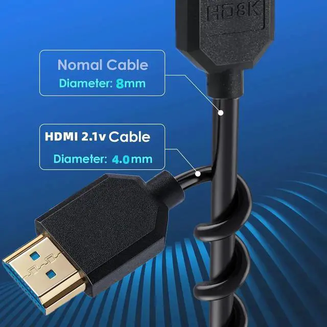 Alt view image 2 of 5 - AOMOPROING 1ft 8K HDMI 2.1 Extension Cable, 90 Degree Up Angle HDMI Male to HDMI Female Adapter, OD 4mm Slim Ultra HD HDMI Cable, 8k@60Hz
