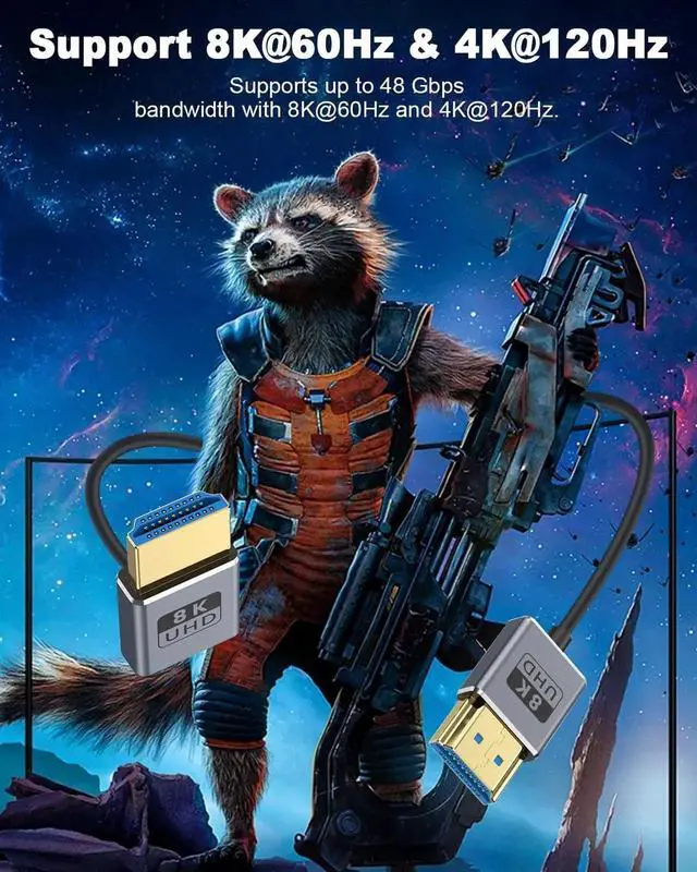 Alt view image 4 of 7 - AOMOPROING 8K 90 Degree HDMI Cable 1FT/30cm 8K@60Hz, 4K@240Hz, UP Angle HDMI Male to Male Cable, Ultra High Speed 48Gbps Bandwidths, Ultra Thin HDMI 2.1 Cord OD2.5mm for GH5S, PS5, Xbox One Monitor,PC