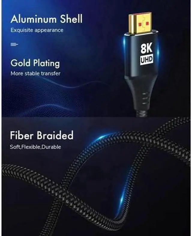 Alt view image 7 of 7 - AOMOPROING 8K HDMI 2.1 Cable 6.6FT Kelink 48Gbps Ultra High Speed Black Braided HDMI Cord - Get 4k @ 120Hz On PS5 & Xbox Series X - Supports 8k @ 60Hz HDR eArc Dolby Vision & More