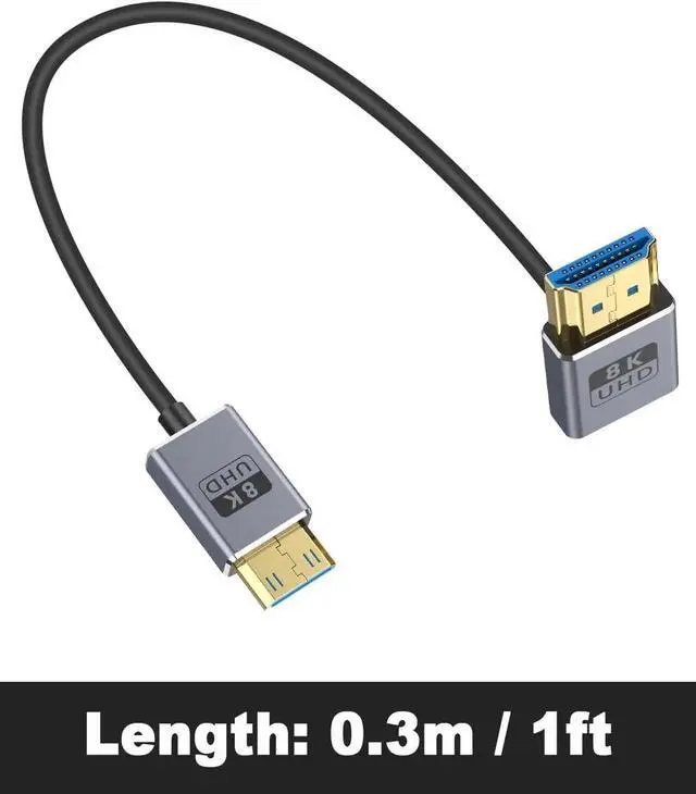 Alt view image 3 of 7 - AOMOPROING 8K Coaxial Up Angle HDMI to Mini HDMI Cable 1FT/30cm, [48Gbps, 8K@60Hz, 4K@240Hz], Ultra Thin Mini HDMI 2.1 Male Cable for Camera, Camcorder, Tablet, Laptop, Raspberry Pi Zero