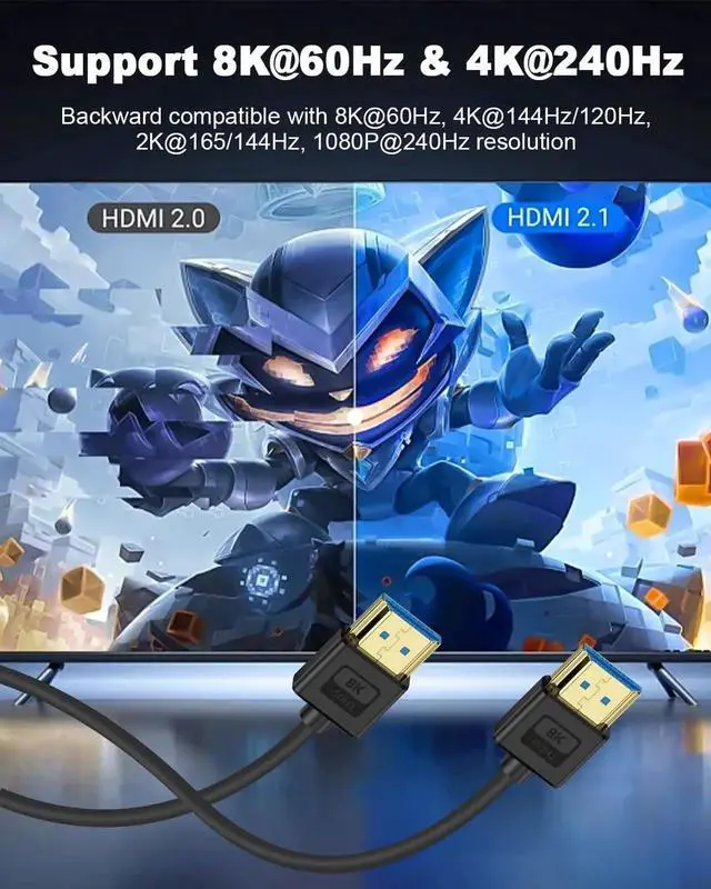 Alt view image 5 of 7 - Ultra Soft Silicone Short HDMI Cable 1FT/0.3M, 8K Hyper Super Flexible Thin HDMI 2.1 Cable, High Speed Supports 3D, 8K@60Hz, ARC Type-A Male to Male for Camera, Monitor, PS5, Camcorder, Gimbal