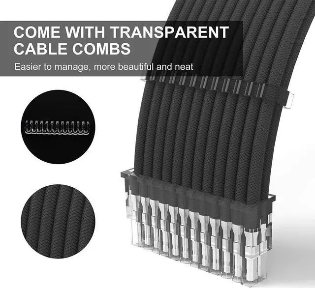 Alt view image 5 of 6 - Aomoproing   PSU Extension Cable Kit Custom Sleeved Power Supply Cable Mod for PC Build 18AWG 24Pin ATX /8 (4+4) Pin EPS CPU Cable /8 (6+2) Pin PCI-E GPU PSU Cables 6PCS with Cable Comes Black