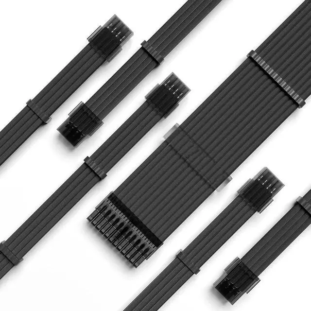 Main image of Aomoproing   PSU Extension Cable Kit Custom Sleeved Power Supply Cable Mod for PC Build 18AWG 24Pin ATX /8 (4+4) Pin EPS CPU Cable /8 (6+2) Pin PCI-E GPU PSU Cables 6PCS with Cable Comes Black