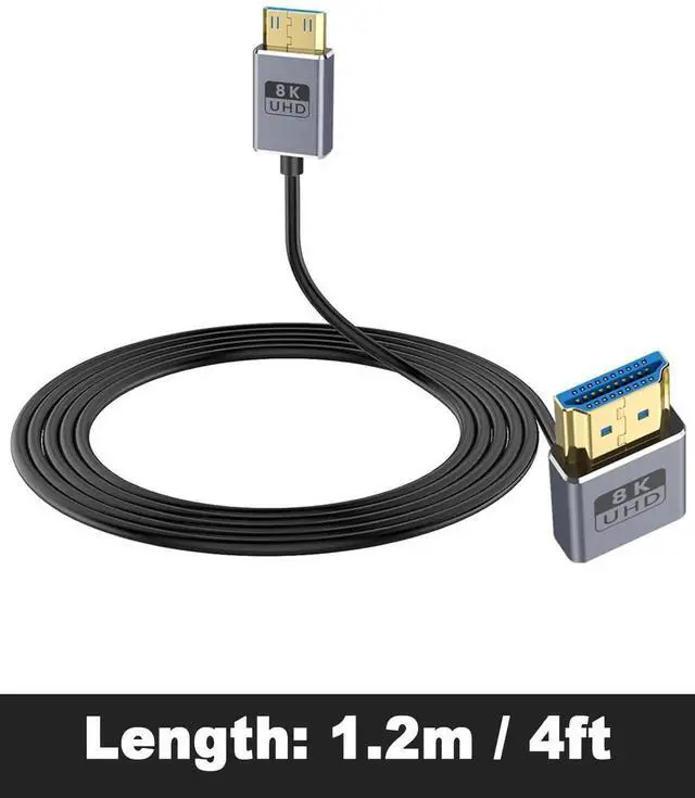 Alt view image 5 of 7 - AOMOPROING 8K Mini HDMI to HDMI Cable 2.1 Cord 48Gbps,Ultra Thin Up Angle HDMI to Mini HDMI Male Cord, Support High Speed 8K@60Hz, 4K@240Hz for Camera, Camcorder, Graphics/Video Card 4FT
