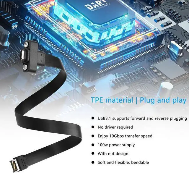 Alt view image 5 of 6 - Aomoproing USB 3.1 Front Panel Header Type-C Extension Cable Type-E 20Pin Male to USB-C Female Cable with Panel Mount Screw 10 Gbps 30cm/11.8inch