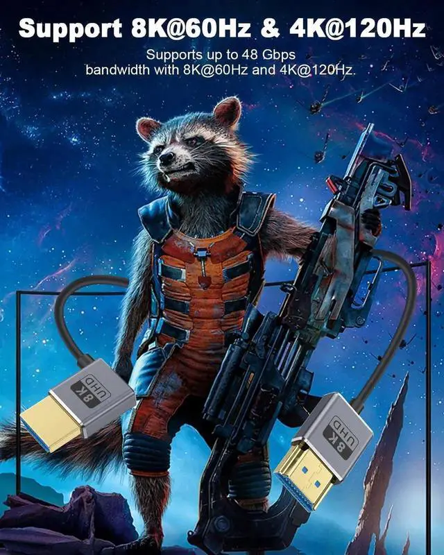 Alt view image 7 of 7 - 8K 90 Degree HDMI Cable, Left Angle HDMI Male to Male Cable,48Gbps Ultra Thin HDMI Cord OD2.5mm, Support 8K@60Hz, 4K@240Hz, Dynamic HDR, eARC, for GH5S, PS5, Xbox One Monitor,PC.1FT/30cm