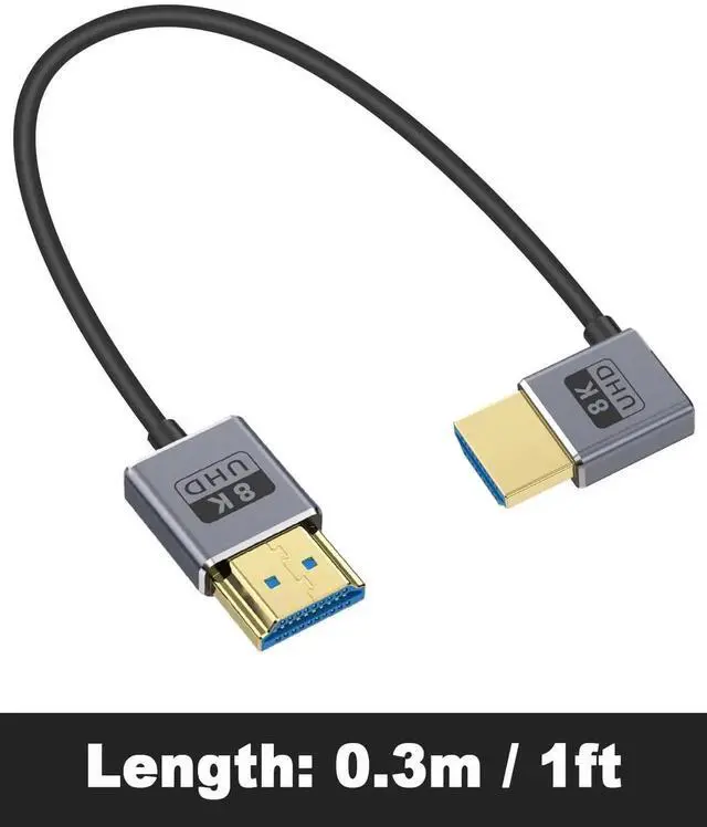 Alt view image 6 of 7 - 8K 90 Degree HDMI Cable, Left Angle HDMI Male to Male Cable,48Gbps Ultra Thin HDMI Cord OD2.5mm, Support 8K@60Hz, 4K@240Hz, Dynamic HDR, eARC, for GH5S, PS5, Xbox One Monitor,PC.1FT/30cm
