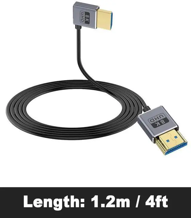 Alt view image 6 of 7 - 8K 90 Degree HDMI Cable, Left Angle HDMI Male to Male Cable,48Gbps Ultra Thin HDMI Cord OD2.5mm, Support 8K@60Hz, 4K@240Hz, Dynamic HDR, eARC, for GH5S, PS5, Xbox One Monitor,PC.4FT/120cm