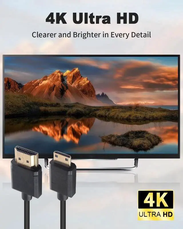 Alt view image 7 of 7 - AOMOPROING Short Mini HDMI to HDMI Cable 3.3FT/100cm, Ultra Slim/Flexible Soft Mini HDMI Male to HDMI Male Supports High-Speed 4K@60Hz, 3D, 18Gbps, 1080P for Projector, Monitor, Camcorde