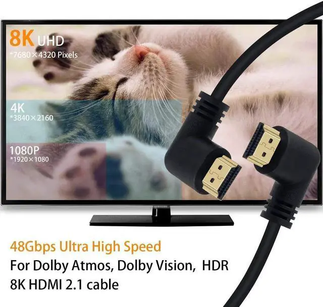 Alt view image 6 of 7 - AOMOPROING 8K HDMI 2.1 Cable 1.64feet/0.5M,8K HDMI 48gbps 90 Degree Left Angle HDMI Male to Left Angle HDMI 2.1 Cable with 8K 60Hz Video and 3D HDR for TV/Xbox /PS4 /PS5