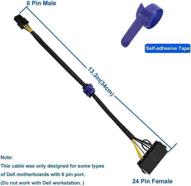 Alt view image 2 of 4 - 24 Pin to 6 Pin ATX PSU Power Adapter Cable for D-ell Motherboard with 6 Pin Port 13.3-inch(34cm)