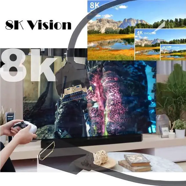 Alt view image 4 of 5 - AOMOPROING 1ft 8K HDMI 2.1 Extension Cable, 90 Degree Left Angle Male to Female Adapter, OD 4mm Slim Ultra HD HDMI Cable, 8k@60HZ