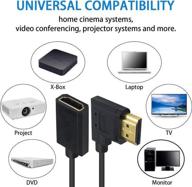 Alt view image 3 of 7 - AOMOPROING 8K HDMI Extender Cable, HDMI Extension Adapter Cable, Right Angled HDMI Male to Female Coiled Cable Compatible for Nintendo Switch, Xbox One S 360, PS5, Blu Ray Player, etc 6 Feet/1.8M