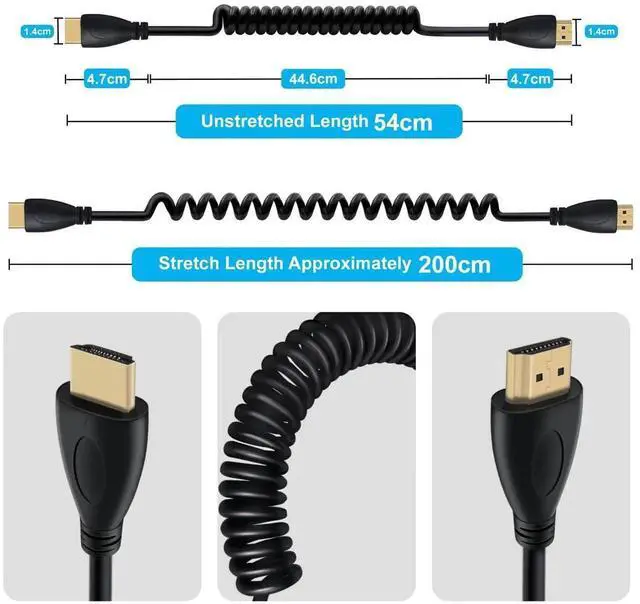 Alt view image 5 of 6 - AOMOPROING Coiled HDMI Cable 4K @ 60Hz HDMI Cable High Speed 3D, ARC, Ethernet, for Laptop, Monitor, PS5, PS4, Xbox One, Fire TV, PC (Black 0.5-2m)
