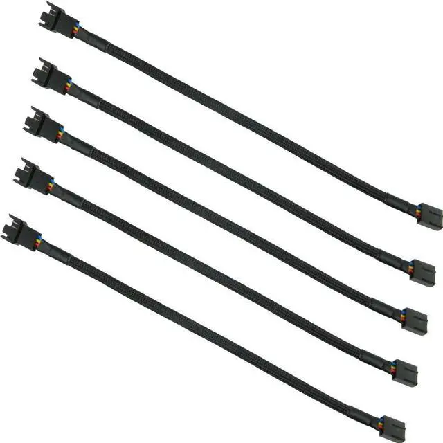 Main image of 5PCS 4-Pin PWM Fan Splitter Cable Sleeved Braided Adapter Computer PC Fan Extension Power Supply Cable Converter Cord Wire Compatible with Computer ATX Case 4-Pin/3-Pin Cooling Fan Cable
