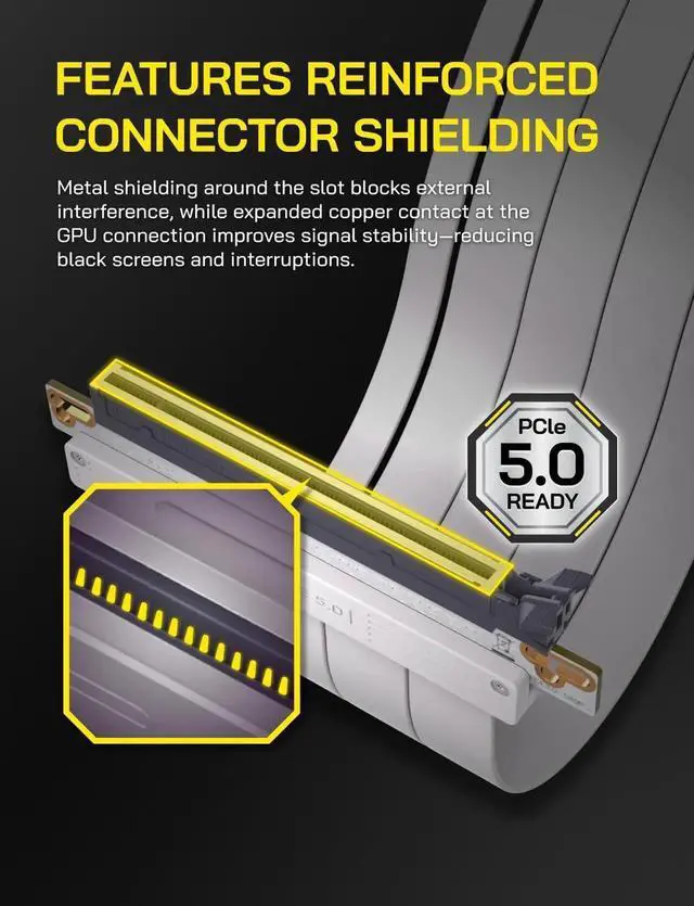 Alt view image 6 of 7 - PCIe 5.0 X16 Riser Cable,128GB/s Bandwidth, for RTX 50/40 & RX 9000/7000 GPUs, PCIe Extension Card, Backward Compatible with PCIe 4.0/3.0,Vertical GPU Mount,Straight-20cm,White