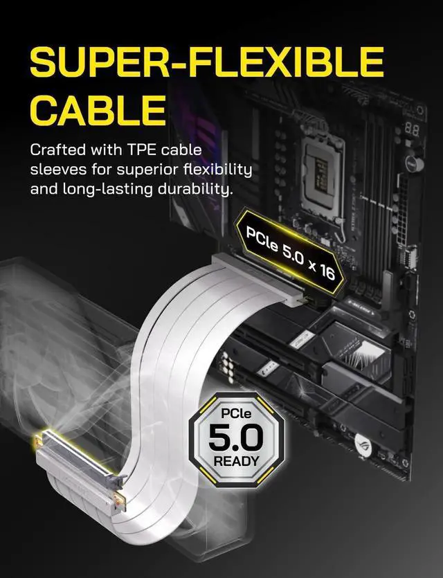 Alt view image 5 of 7 - PCIe 5.0 X16 Riser Cable,128GB/s Bandwidth, for RTX 50/40 & RX 9000/7000 GPUs, PCIe Extension Card, Backward Compatible with PCIe 4.0/3.0,Vertical GPU Mount,Straight-20cm,White