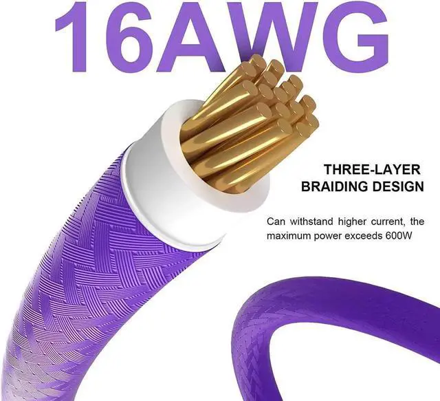 Alt view image 7 of 7 - 16Pin Cable,PCIE GPU Cables,Sleeved 12vhpwr PSU Extension Cable,Mini 12+4 Pin Connector for RTX 3090Ti,4070Ti 4080,4090 Graphics Card Power Supply 16AWG Purple