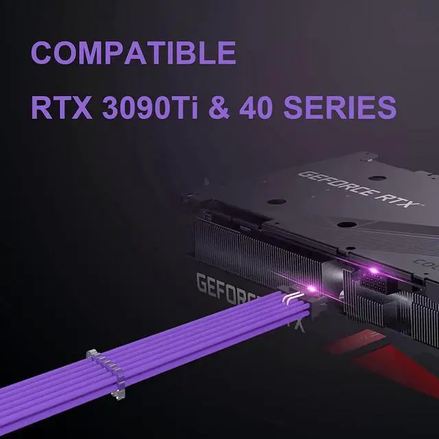 Alt view image 2 of 7 - 16Pin Cable,PCIE GPU Cables,Sleeved 12vhpwr PSU Extension Cable,Mini 12+4 Pin Connector for RTX 3090Ti,4070Ti 4080,4090 Graphics Card Power Supply 16AWG Purple