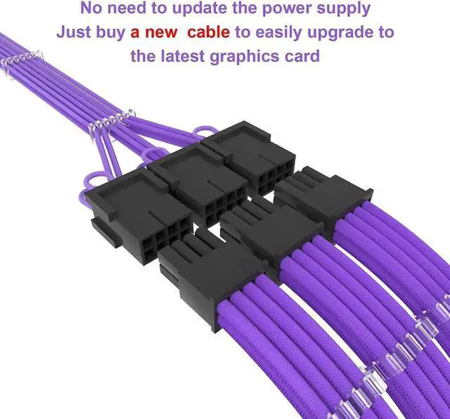 Alt view image 3 of 7 - 16Pin Cable,PCIE GPU Cables,Sleeved 12vhpwr PSU Extension Cable,Mini 12+4 Pin Connector for RTX 3090Ti,4070Ti 4080,4090 Graphics Card Power Supply 16AWG Purple