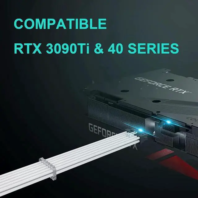 Alt view image 6 of 7 - 16Pin Cable,PCIE GPU Cables,Sleeved 12vhpwr PSU Extension Cable,Mini 12+4 Pin Connector for RTX 3090Ti,4070Ti 4080,4090 Graphics Card Power Supply 16AWG White & Black