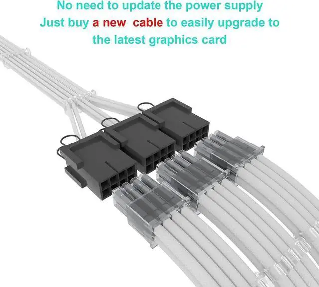 Alt view image 2 of 7 - 16Pin Cable,PCIE GPU Cables,Sleeved 12vhpwr PSU Extension Cable,Mini 12+4 Pin Connector for RTX 3090Ti,4070Ti 4080,4090 Graphics Card Power Supply 16AWG White & Black