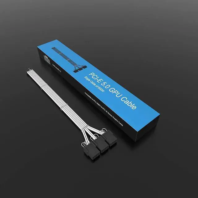 Alt view image 4 of 7 - 16Pin Cable,PCIE GPU Cables,Sleeved 12vhpwr PSU Extension Cable,Mini 12+4 Pin Connector for RTX 3090Ti,4070Ti 4080,4090 Graphics Card Power Supply 16AWG White & Black