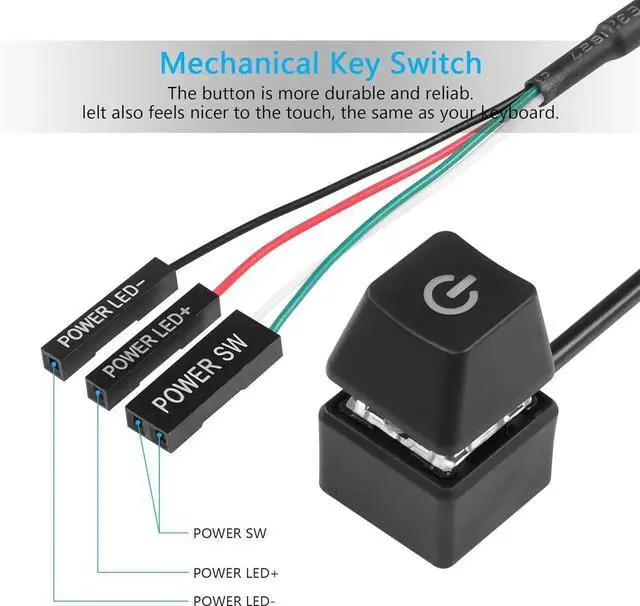 Alt view image 2 of 6 - Desktop Switch Desktop Computer Power Switch External Remote Start Computer Motherboard Power Switch Button Extension Cord with LED Light