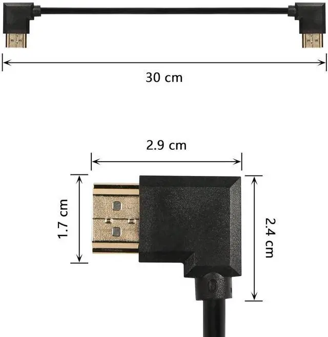 Alt view image 4 of 6 - AOMOPROING Gold Plated High Speed 90 Angle Right HDMI Male to Left HDMI Male Adapter Cable Supports Ethernet, 3D and Audio Return (0.3M R-L)