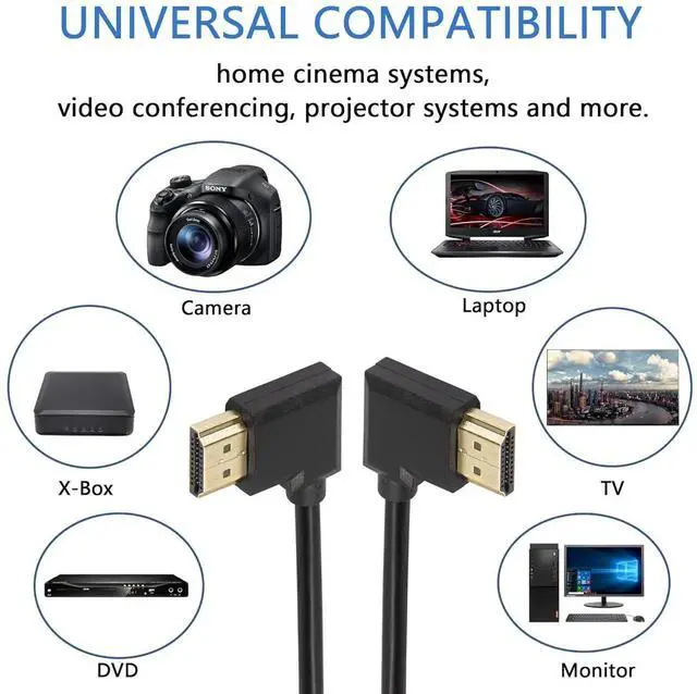 Alt view image 6 of 6 - AOMOPROING Gold Plated High Speed 90 Angle Right HDMI Male to Left HDMI Male Adapter Cable Supports Ethernet, 3D and Audio Return (0.3M R-L)