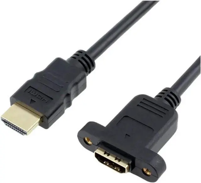 Alt view image 7 of 7 - AOMOPROING HDMI Extension Cable High Speed HDMI Male to Female Extension Wire Cord HDMI Extender w/Screw Nut for Panel Mount - Gold Plated Plugs Black (1FT)