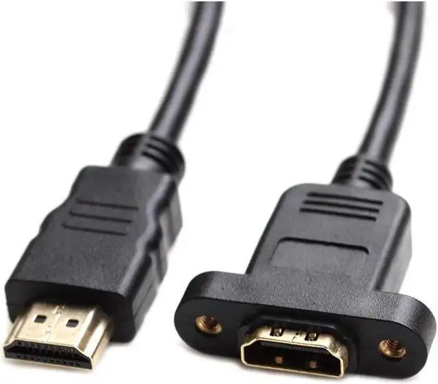 Alt view image 5 of 7 - AOMOPROING HDMI Extension Cable High Speed HDMI Male to Female Extension Wire Cord HDMI Extender w/Screw Nut for Panel Mount - Gold Plated Plugs Black (1FT)