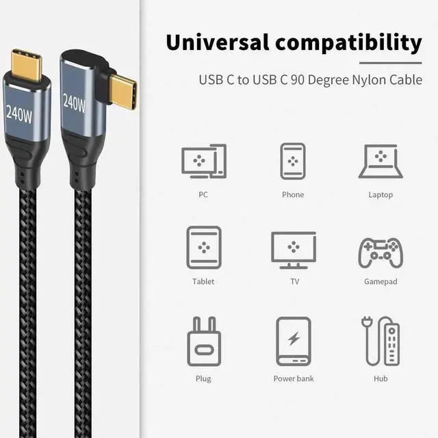 Alt view image 5 of 7 - Aomoproing 240W USB C to USB C Cable 1.5ft, Short Type C 90 Degree Charging Cable, Nylon Braided PD 3.1 Right Angle Fast Charger Cord Compatible for MacBook Pro, iPad Pro
