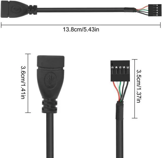 Alt view image 7 of 7 - Aomoproing USB 2.0 Female to Motherboard 9 Pin Header Adapter Cable USB Type A Port to Dupont 5 Pin Female Mainboard Data Cable Cord -10CM/3.9IN 2Pcs