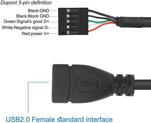 Alt view image 5 of 7 - Aomoproing USB 2.0 Female to Motherboard 9 Pin Header Adapter Cable USB Type A Port to Dupont 5 Pin Female Mainboard Data Cable Cord -10CM/3.9IN 2Pcs
