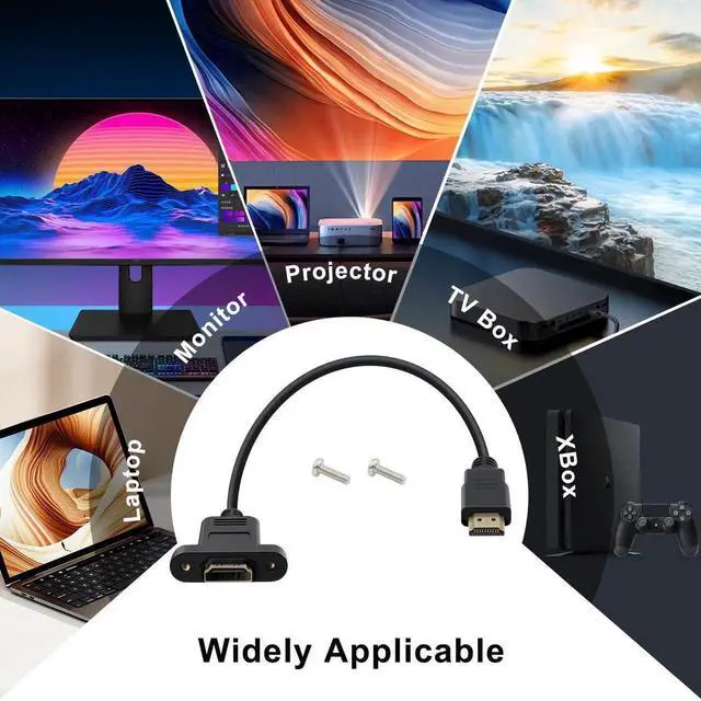 Alt view image 4 of 6 - AOMOPROING 4K HDMI Cable Male to Female High Speed HDMI Extension Cable, with Screw Holes Panel Mounted HDMI Expansion Cable Suitable for Blu Ray Players, HDTV, Xbox360, 3D TV (1.5FT)