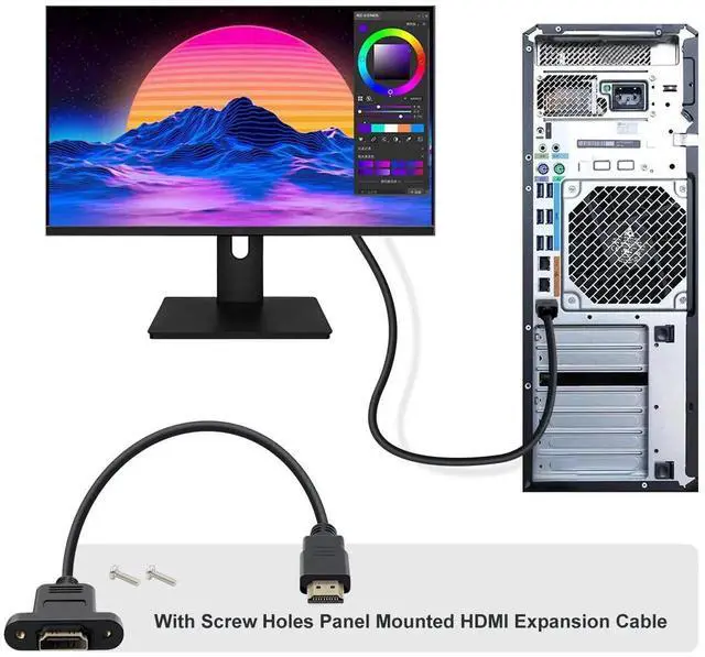 Alt view image 5 of 6 - AOMOPROING 4K HDMI Cable Male to Female High Speed HDMI Extension Cable, with Screw Holes Panel Mounted HDMI Expansion Cable Suitable for Blu Ray Players, HDTV, Xbox360, 3D TV (1.5FT)