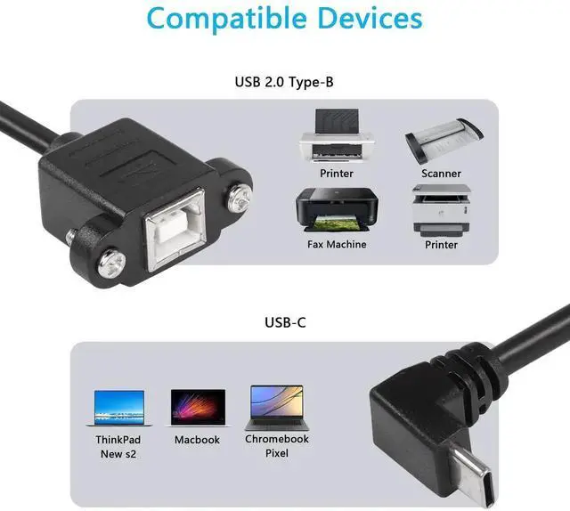 Alt view image 6 of 7 - Aomoproing USB C Printer Cable, USB C to USB B Printer Cable, USB B 2.0 Female to USB C Male Printer Cable with Panel Mount Screw Holes for Printers, MIDI Controller DJ Controller(Panel Mount - 0.3M)