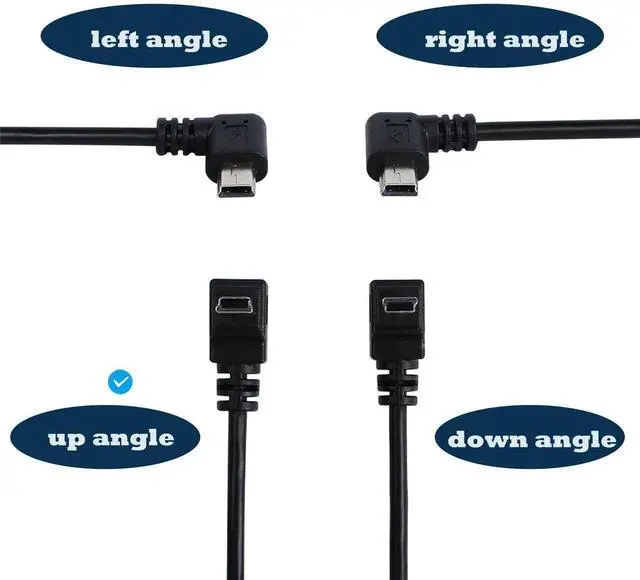 Alt view image 6 of 6 - Aomoproing 90 Degree Mini USB Cable Angle Mini 5pin USB B Male to USB 2.0 Male Data Sync Charging Extension Cable for GPS Dash Cam Black Up Angle 4.9FT