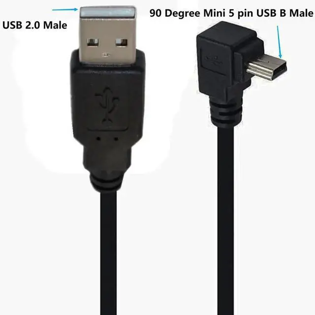 Alt view image 4 of 6 - Aomoproing 90 Degree Mini USB Cable Angle Mini 5pin USB B Male to USB 2.0 Male Data Sync Charging Extension Cable for GPS Dash Cam Black Up Angle 4.9FT