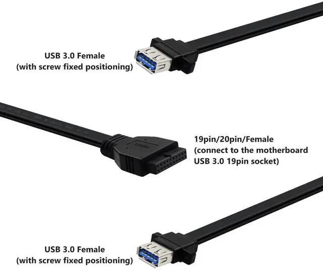 Alt view image 3 of 6 - Aomoproing USB 3.0 Front Panel Cable 5Gbps USB 3 0 Header Extension Cable 19/20 Pin USB 3.0 Front Panel Extension with Panel Mount Holes (30cm)
