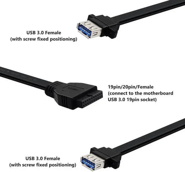 Alt view image 6 of 6 - Aomoproing USB 3.0 Front Panel Cable 5Gbps USB 3 0 Header Extension Cable 19/20 Pin USB 3.0 Front Panel Extension with Panel Mount Holes (80 cm)