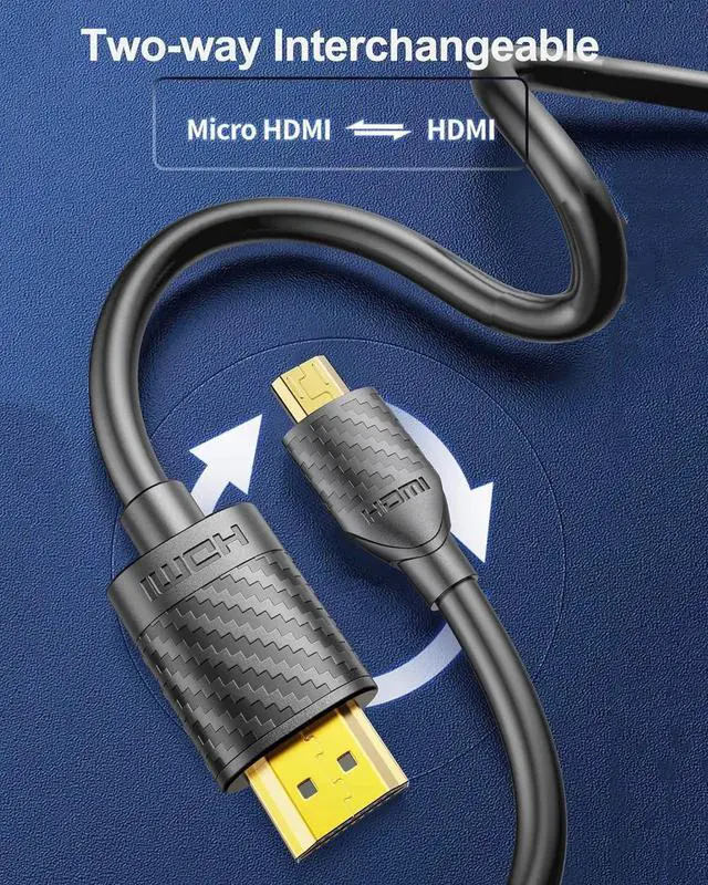 Alt view image 4 of 7 - AOMOPROING Micro HDMI to HDMI Cable 4K 60Hz, MicroHDMI Adapter Cord for Raspberry Pi 5 4, Camera, GoPro Hero 7 6 5, Lenovo Yoga, HDTV, Monitor, HDR Video & Audio Capture Card - Long 3.3 Feet