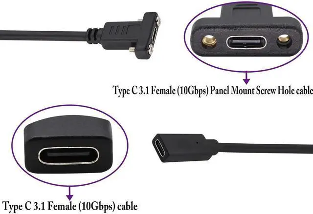 Alt view image 3 of 7 - Aomoproing 3.1Type C to USB C Panel Mount Screw Cable Gen 2 (3A) USB 3.1 Type C Female to Female Panel Mount Cable, Supports Charging,Data,Audio,Video Cable for Laptop,Tablet,Mobile Phone(0.3M/1ft)