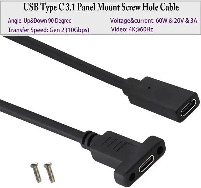 Alt view image 6 of 7 - Aomoproing 3.1Type C to USB C Panel Mount Screw Cable Gen 2 (3A) USB 3.1 Type C Female to Female Panel Mount Cable, Supports Charging,Data,Audio,Video Cable for Laptop,Tablet,Mobile Phone(0.3M/1ft)