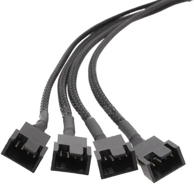 Alt view image 2 of 4 - Aomoproing Computer Motherboard Fan 4pin 1 to 4 Splitter Cable PWM 4Pin Extension Cable 30cm Fan Cable Sleeved